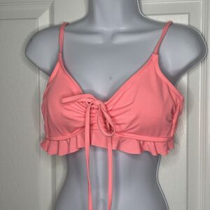 Large No Boundaries Neon Pink Ribbed Ruffle Bikini Top Swim Top